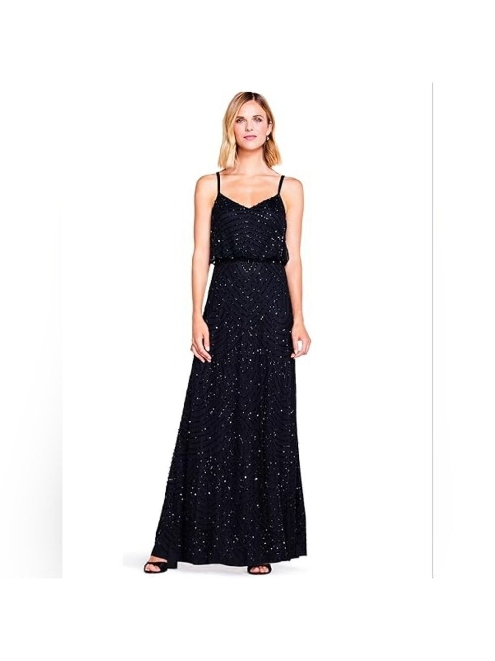 J Kara Navy Blue Beaded Blouson Maxi Evening Dress